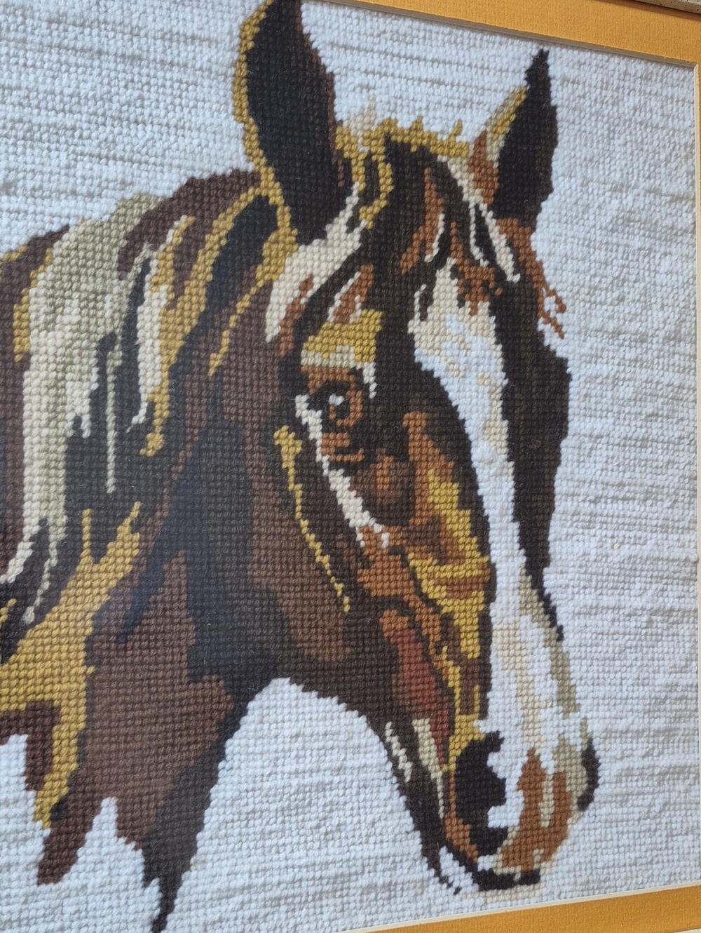 VINTAGE Horse Embroidery Needlepoint Framed Wall Art - Picture 3 of 15